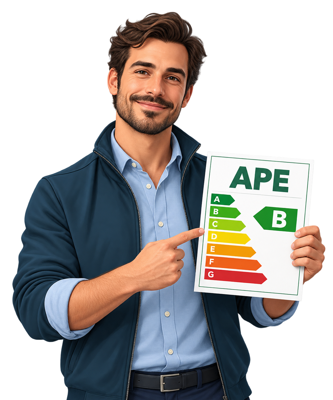 Illustrazione di un tecnico che mostra un certificato APE